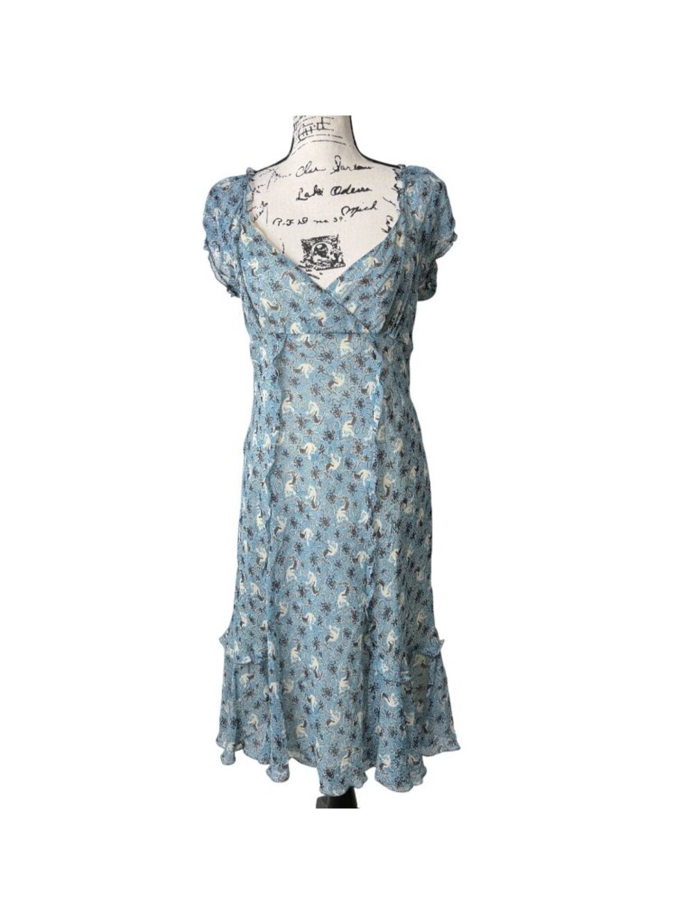 Vtg M.S.S.P Womens Size M Silk Dress Blue Floral Cottage Slip-Dress Y2K